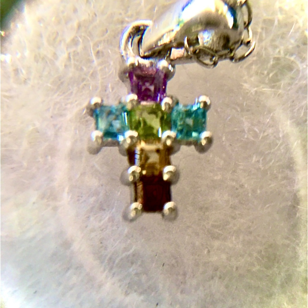 Sterling Silver, Five-Gemstone, Cross Pendant